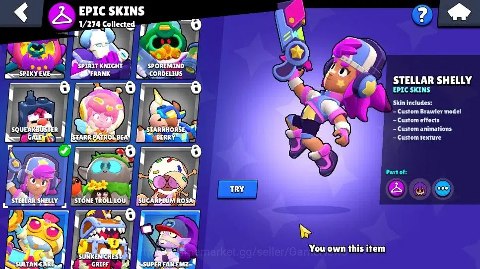 Brawl Stars Accounts 1026 Trophy|2,1K Bling|13 Brawlers 2 Max Lvl [Shelly,Nita]| 1 Epic Skin [Stellar Shelly] |CN ON|BRS1194 11