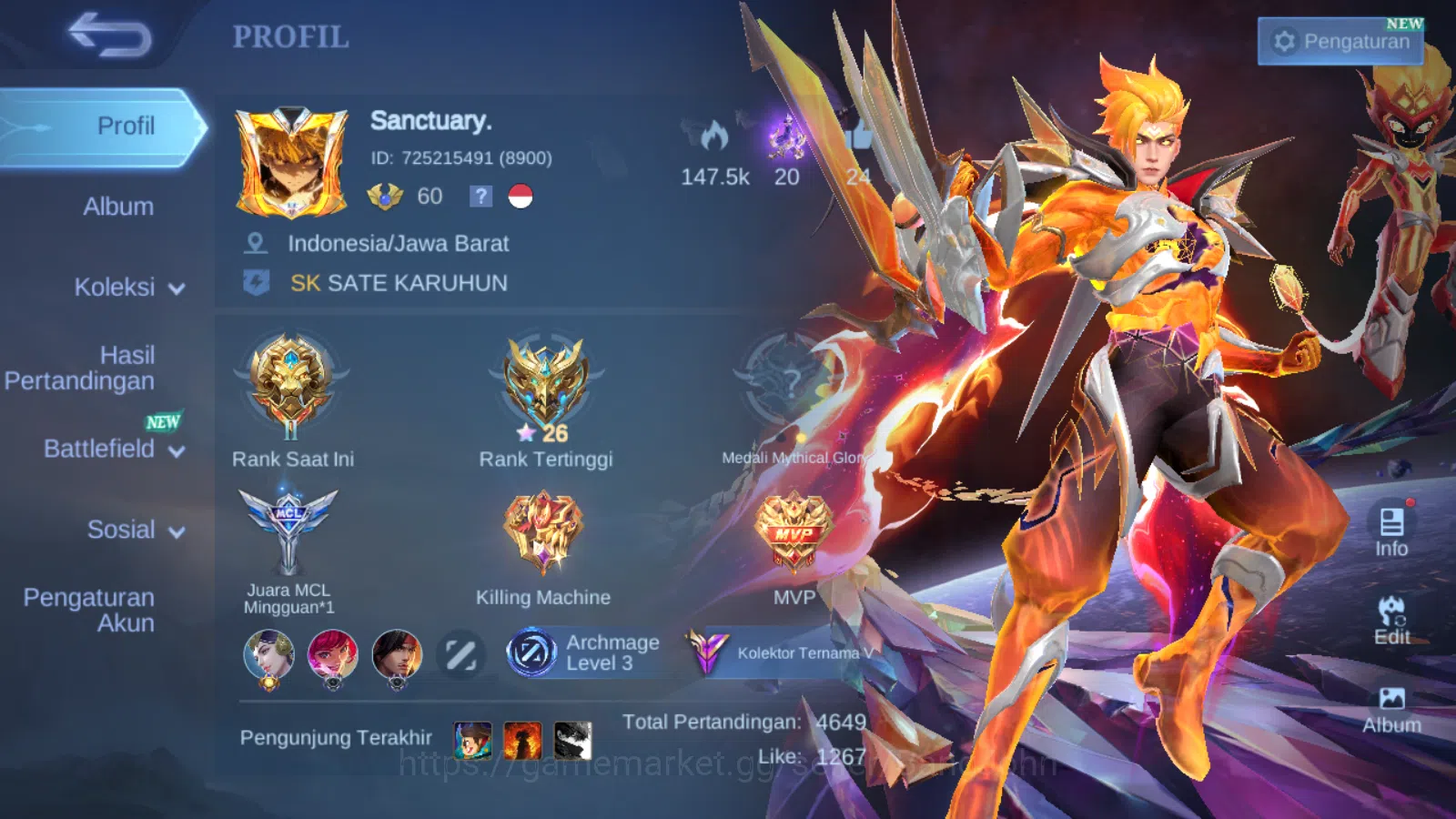 Hero 107 | skin 186 | kof karina | transformers roger | prime claude | cc natalia | luckybox franco | lunar fest sun | lightborn harith ~ ML422B Mobile Legends: Bang Bang Others Hero 107 | skin 186 | kof karina | transformers ro image 1