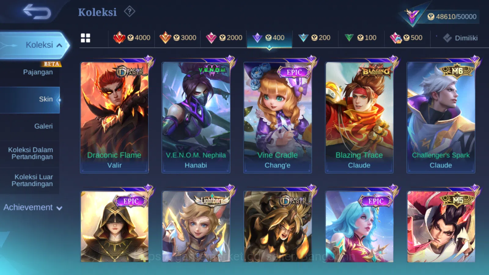 Mobile Legends: Bang Bang Accounts Others Hero 107 | skin 186 | kof karina | transformers roger | prime claude | cc natalia 15