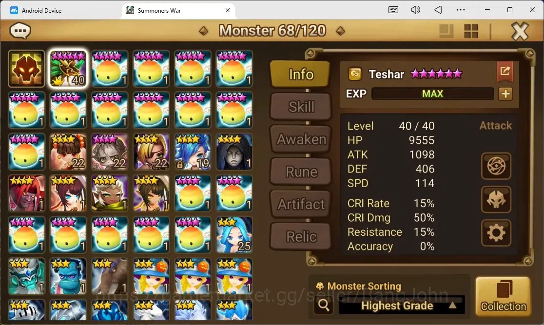 Summoners War: Sky Arena Accounts GLOBAL | NB 5 TESHAR,Starter Gacha 115 12Y+160 11Y image 2