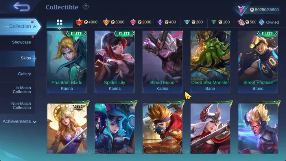 Mobile Legends: Bang Bang Accounts Hero 106|High Immo 111|Skin 204|CC[Nata],KOF[Karin image 16