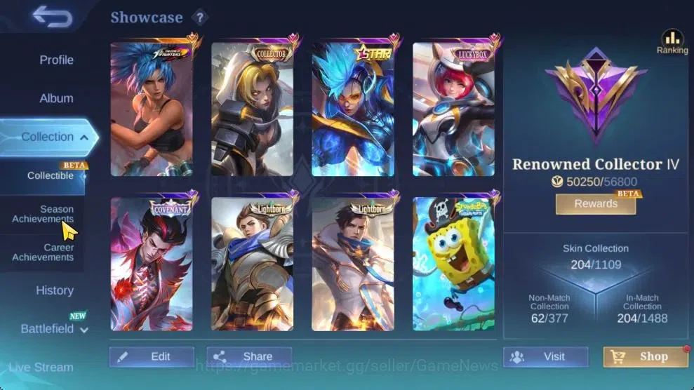 Mobile Legends: Bang Bang Accounts Hero 106|High Immo 111|Skin 204|CC[Nata],KOF[Karin image 2