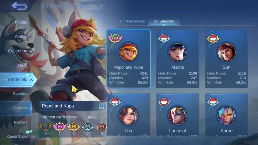 Mobile Legends: Bang Bang Accounts Hero 106|High Immo 111|Skin 204|CC[Nata],KOF[Karin image 4