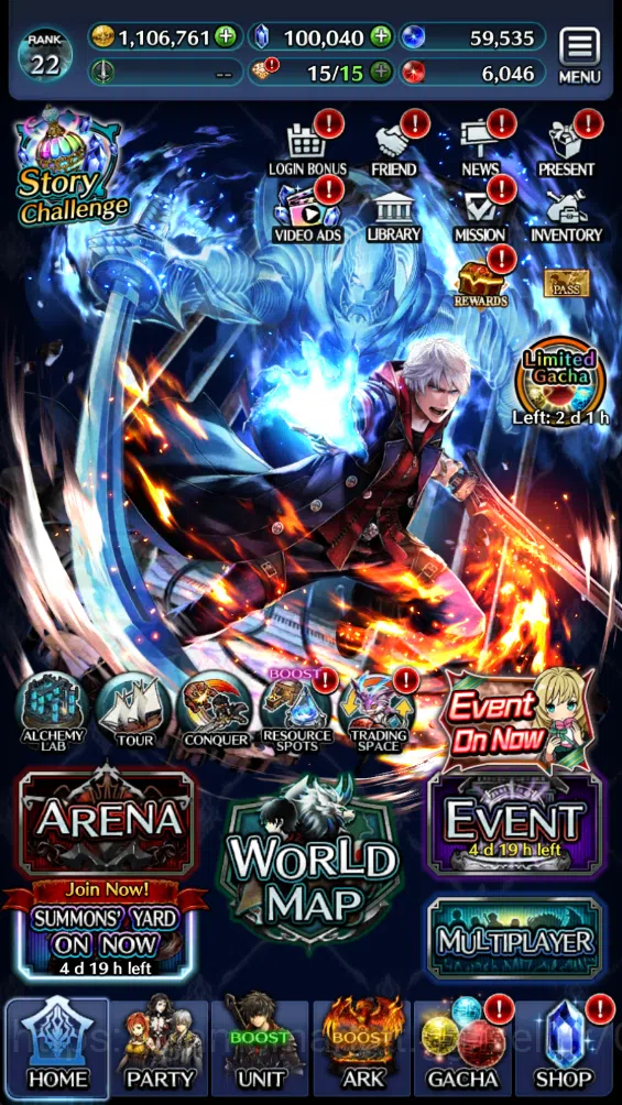 GLOBAL| 100k Crystal| Collab DMC (V & Nero) + TopTierUnits (A.Rolland. SMSera, Pale Flame Kyle,etc) | 1 UR & 3 LR ARK (LC1011) Last Cloudia Mid‑Game GLOBAL| 100k Crystal| Collab DMC (V & Nero) + Top image 1