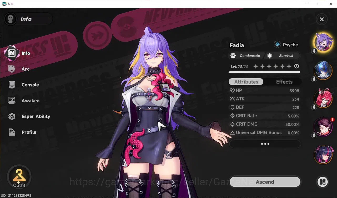 Neverness to Everness Accounts Global SEA|HL 9|TL 2|14 S.Dice|4 SSR [Shinku+Outfit,Nanally],Daffodill,Fadia|2 6