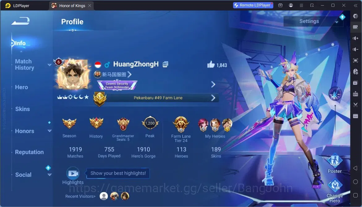 Honor of Kings Accounts Rare Skin Global|113H 189S|1 Precious|2 Limited|2 LOM|KIC Luna|2 LNY|5 Legend|1 ShanHai|2 1