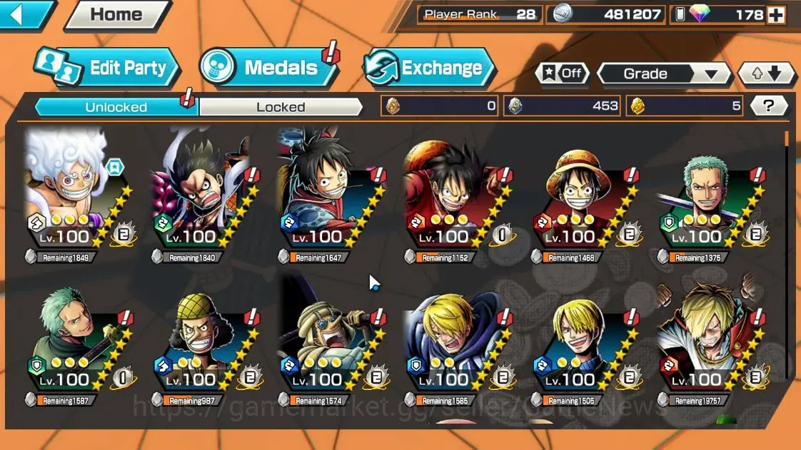 One Piece Bounty Rush Accounts Global |7 EX |T4E Luffy,AnMSK Borsalino,G5 Luffy,B image 12
