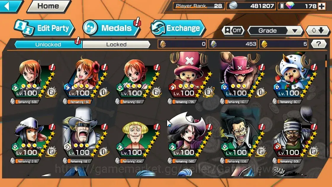 One Piece Bounty Rush Accounts Global |7 EX |T4E Luffy,AnMSK Borsalino,G5 Luffy,B image 13