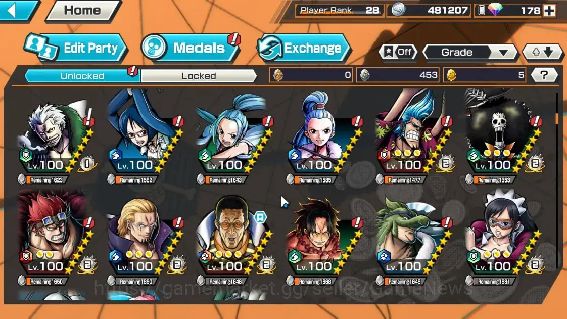 One Piece Bounty Rush Accounts Global |7 EX |T4E Luffy,AnMSK Borsalino,G5 Luffy,B image 14