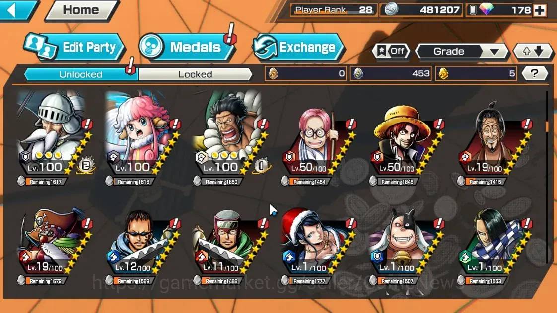 One Piece Bounty Rush Accounts Global |7 EX |T4E Luffy,AnMSK Borsalino,G5 Luffy,B image 15