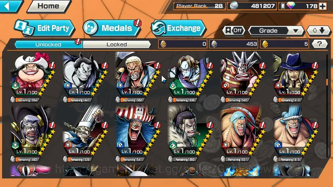 One Piece Bounty Rush Accounts Global |7 EX |T4E Luffy,AnMSK Borsalino,G5 Luffy,B image 16