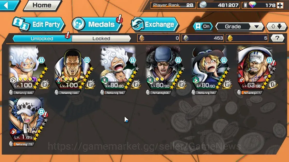One Piece Bounty Rush Accounts Global |7 EX |T4E Luffy,AnMSK Borsalino,G5 Luffy,B image 4