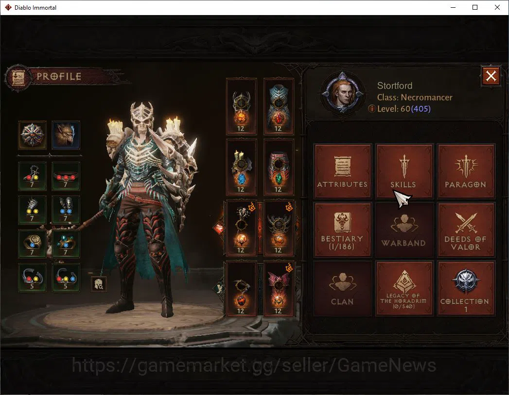 Diablo Immortal Accounts Starter NA-Chains Of Honor|Lv60(405)|Necromancer|31K CR|Reso 420| Cosmetic|Inferno I|Paragon 3