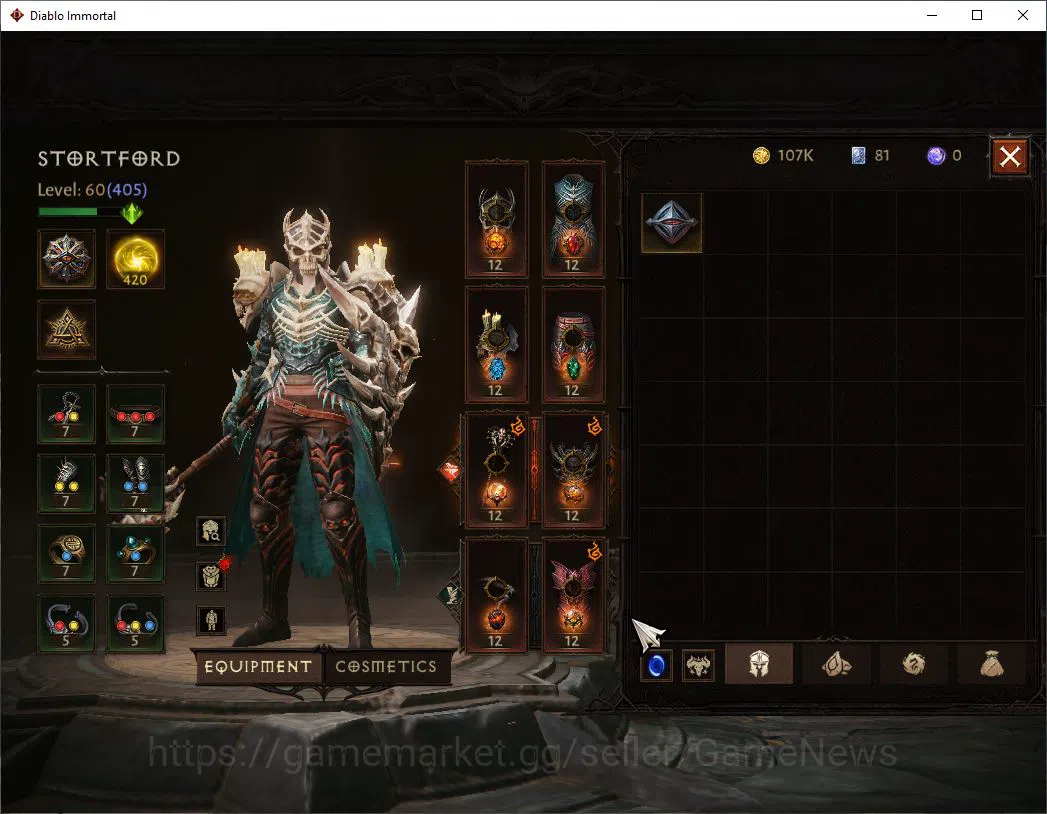 Diablo Immortal Accounts Starter NA-Chains Of Honor|Lv60(405)|Necromancer|31K CR|Reso 420| Cosmetic|Inferno I|Paragon 6
