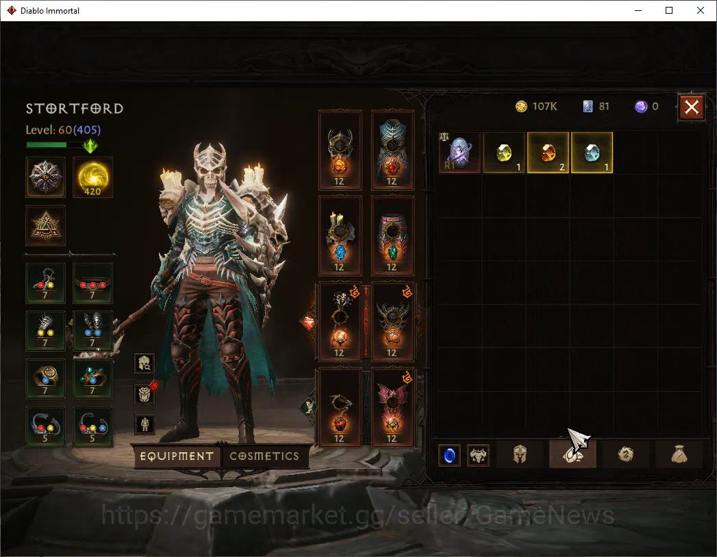 Diablo Immortal Accounts Starter NA-Chains Of Honor|Lv60(405)|Necromancer|31K CR|Reso 420| Cosmetic|Inferno I|Paragon 7