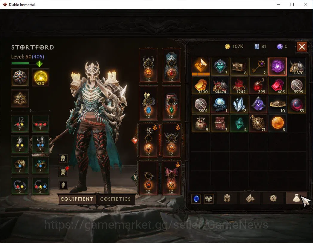 Diablo Immortal Accounts Starter NA-Chains Of Honor|Lv60(405)|Necromancer|31K CR|Reso 420| Cosmetic|Inferno I|Paragon 8