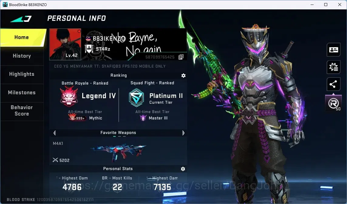 Blood Strike Accounts ASIA | 1 ETERNAL: MP7-Burning | 2 7DS GUNS | 2 ULT image 1