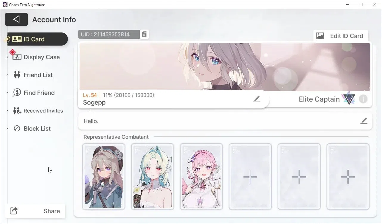 Chaos Zero Nightmare Accounts ASIA|Lv.54|10 SSR,Haidemarie EM1+Sign,Tenebria+Sign,Hugo,Nine 2