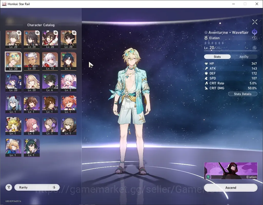Honkai Star Rail Accounts Others Asia|1 GC|TL 12|5 Limited| Aventurine Waveflair,Archer E1,DHPT,Blade Ruan Mei +1 STD 1