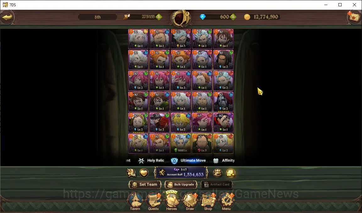 The Seven Deadly Sins: Grand Cross Accounts Midgame Global|1,5M CC|600 DM|1 LR+6 5