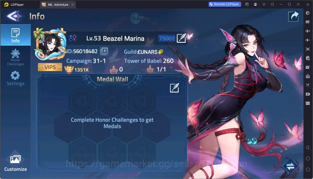Mobile Legends: Adventure Accounts Global | LV 53 |1,3M Power|Camp31-1|VIP 5|Hero 75|8 UR|39 SSR|Diamonds: 107,539|Detail 1