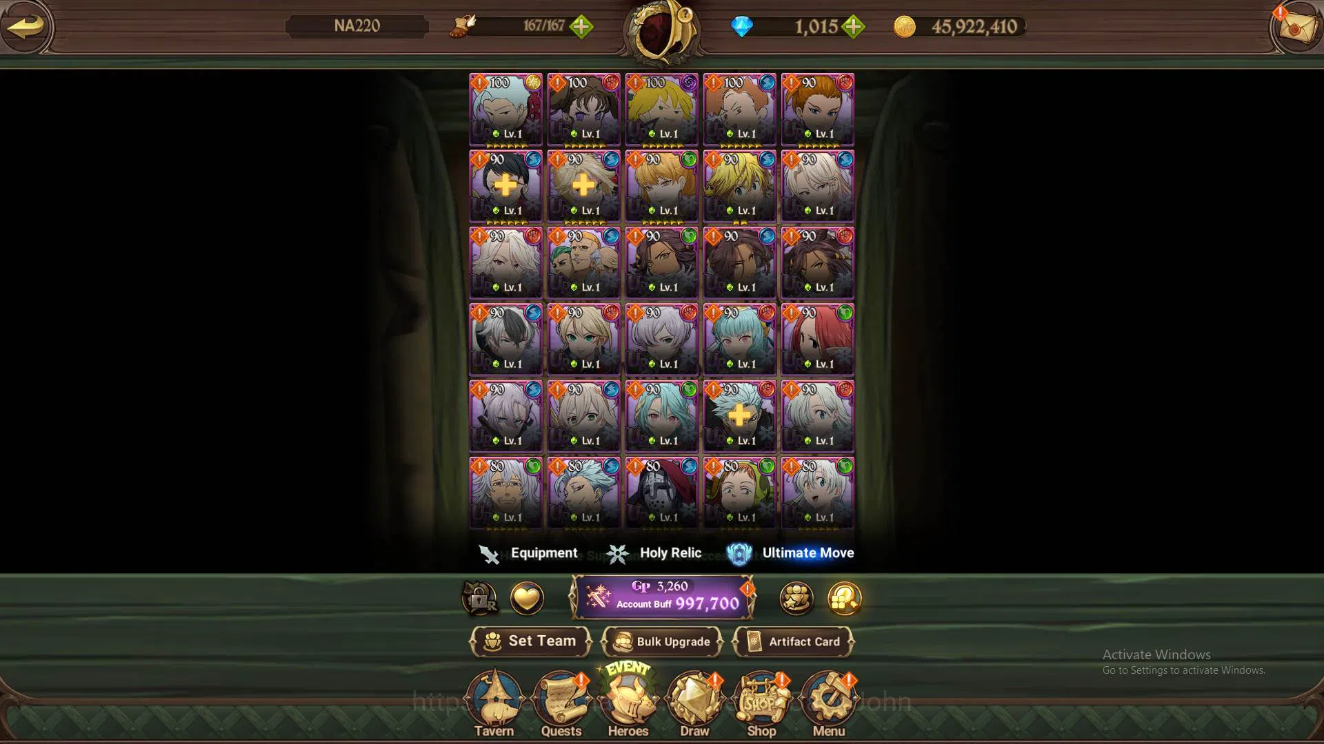 The Seven Deadly Sins: Grand Cross Accounts Others GLOBAL|997K CC|DM 1.015|3 UR Oppressor DK,Despair Mael,DK 3