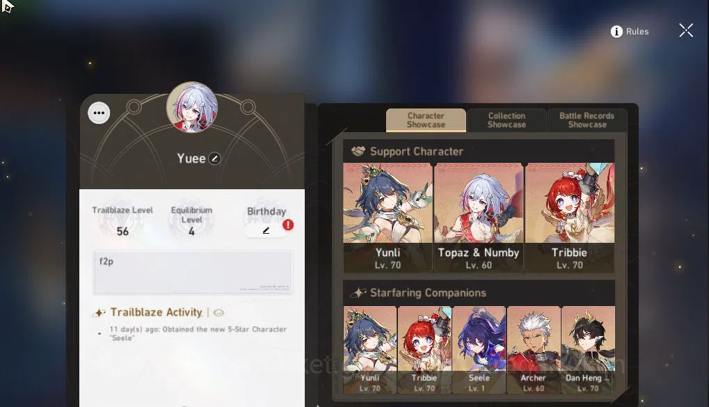 Honkai Star Rail Accounts Mid Game Asia|TL 56|5 Limited| Tribbie,Yunli,Topaz,Dante,Archer |MC Male|Amphoreus|TakeMail|Check 2