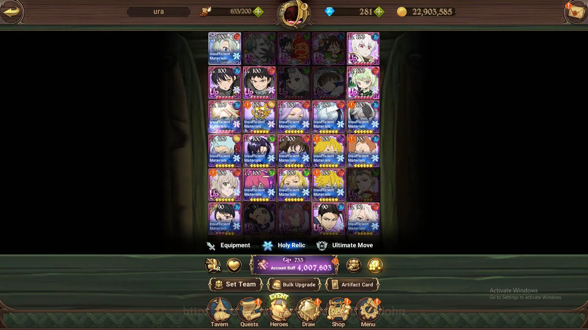 The Seven Deadly Sins: Grand Cross Accounts Others ASIA|4M CC|DM 281|1LR Elizabeth|Collab Sho5/6,Tamaki3/6,Shinra4/6|UR 12