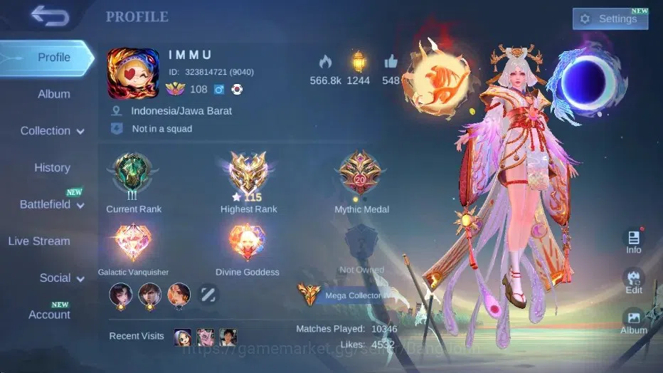 Mobile Legends: Bang Bang Accounts Others Global|Skin 504|Legend Freya+Lunox,AllStar Moskov,Aspriant Vexana+Chang'e,KOF 1