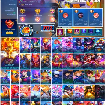 Mobile Legends: Bang Bang Accounts #4478 702 Skins | Johnson Sovereign of Realms (LEGEND) | Alpha Revenant of Roses (LEGEND