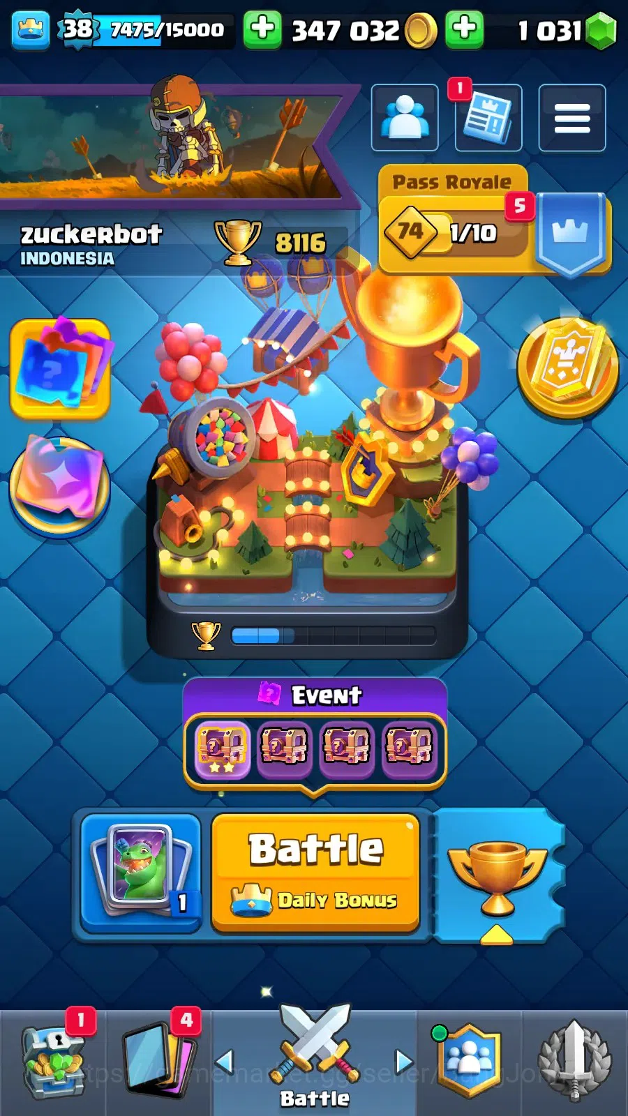Clash Royale Accounts High-End Lv 38|KTL 12|Trophy 8116|3 hero|10 evo|8 Champ|21 Legend,33 Epic,30 Rare,29 Commons|1031 11