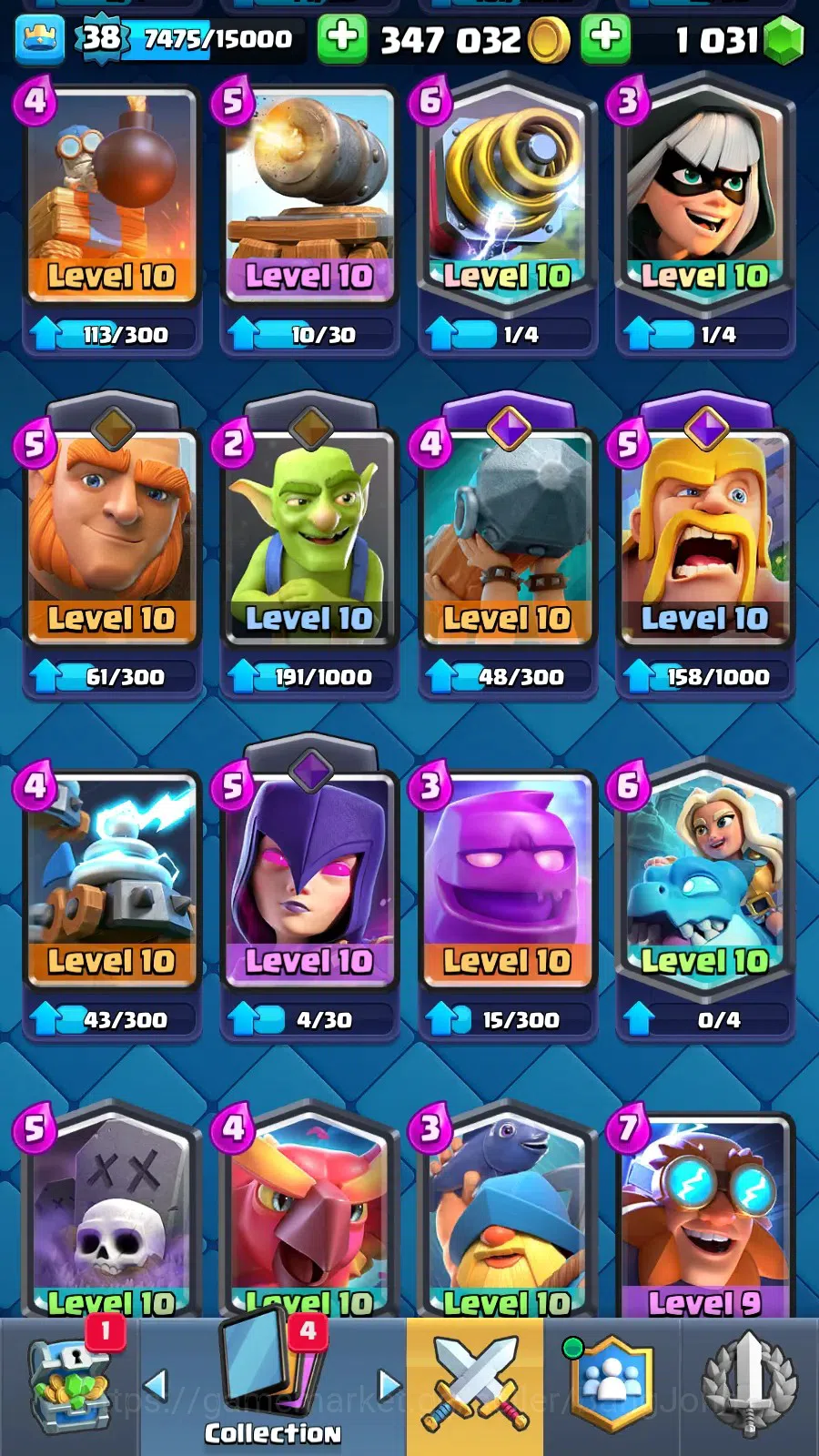 Clash Royale Accounts High-End Lv 38|KTL 12|Trophy 8116|3 hero|10 evo|8 Champ|21 Legend,33 Epic,30 Rare,29 Commons|1031 2