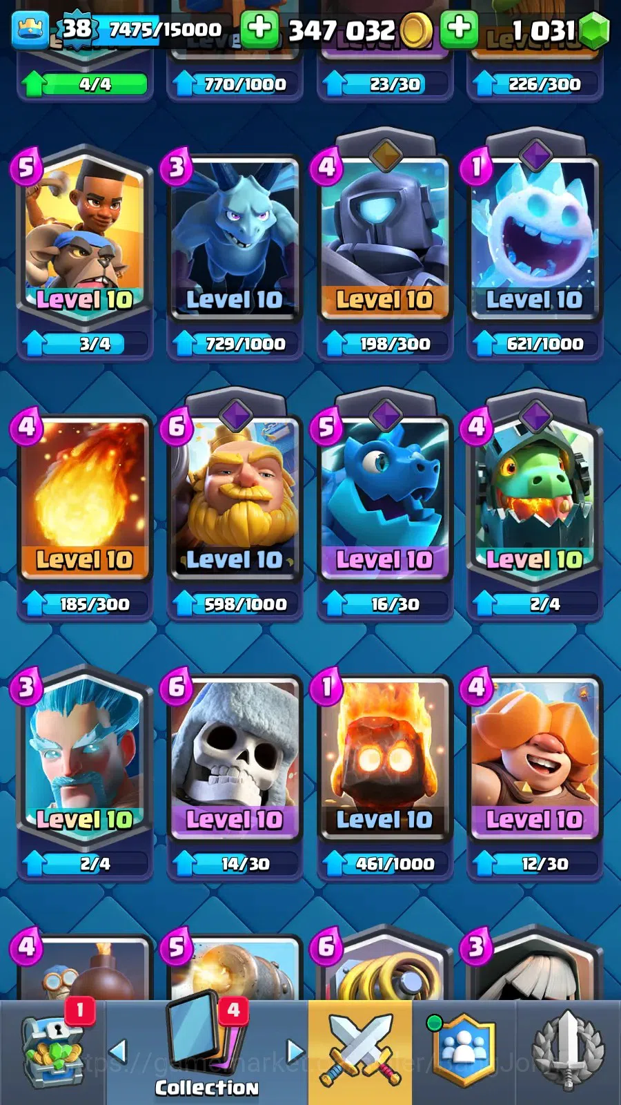 Clash Royale Accounts High-End Lv 38|KTL 12|Trophy 8116|3 hero|10 evo|8 Champ|21 Legend,33 Epic,30 Rare,29 Commons|1031 3