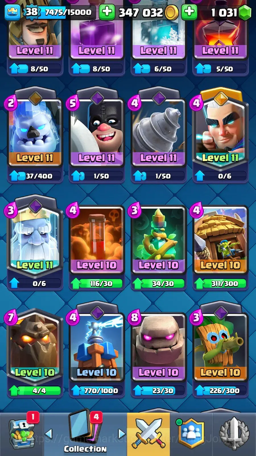 Clash Royale Accounts High-End Lv 38|KTL 12|Trophy 8116|3 hero|10 evo|8 Champ|21 Legend,33 Epic,30 Rare,29 Commons|1031 4