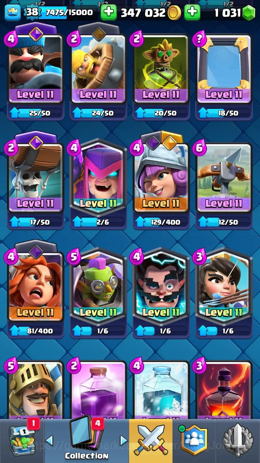 Clash Royale Accounts High-End Lv 38|KTL 12|Trophy 8116|3 hero|10 evo|8 Champ|21 Legend,33 Epic,30 Rare,29 Commons|1031 5