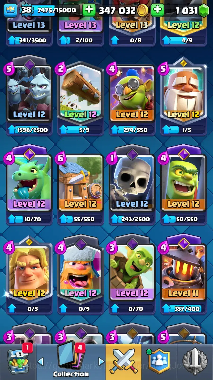 Clash Royale Accounts High-End Lv 38|KTL 12|Trophy 8116|3 hero|10 evo|8 Champ|21 Legend,33 Epic,30 Rare,29 Commons|1031 7
