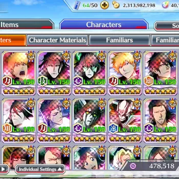 Bleach: Brave Souls Accounts Mid-Tier Global|40K Orb|80%Side Story|TYBW26 Kensei,Ichigo,11th Aizen,Ulquiora,2 New
