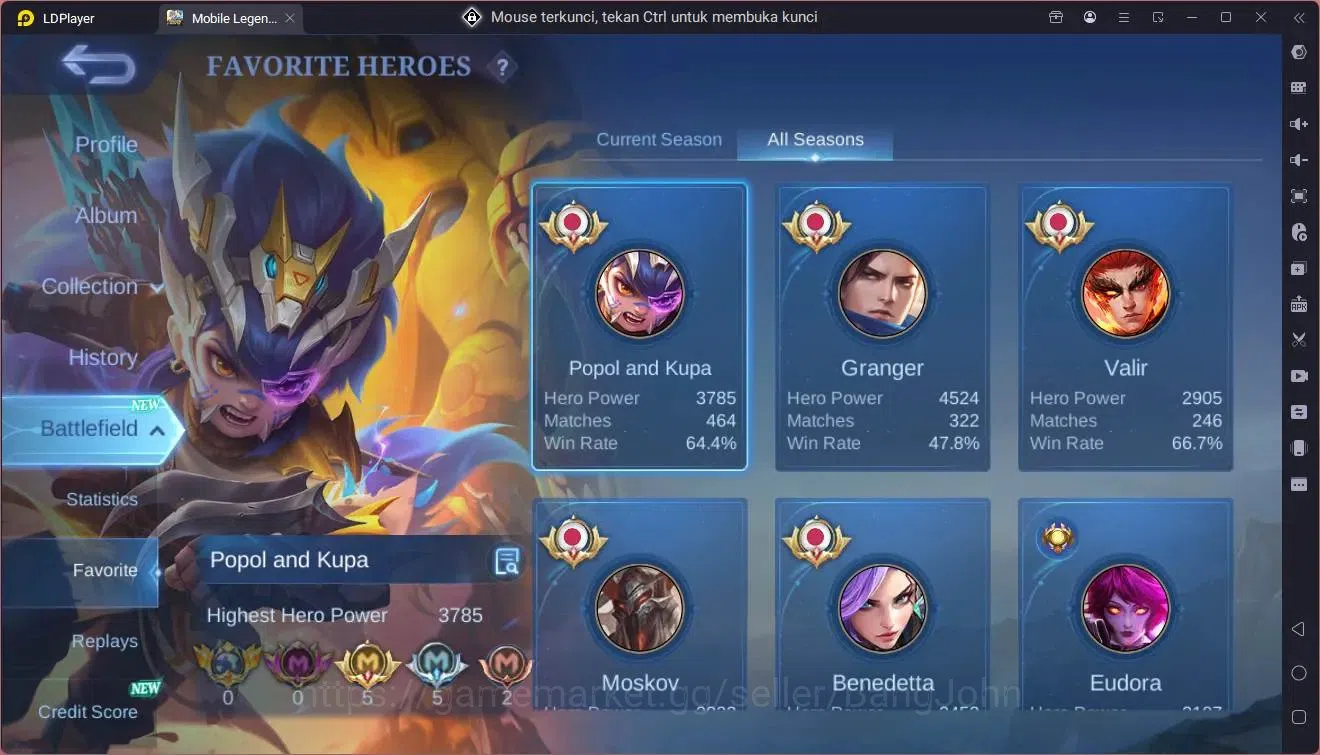 Mobile Legends: Bang Bang Accounts Collector Global|Hero 108|Skin 211|Sandrio Floryn|CC NataliaLuckybox 20