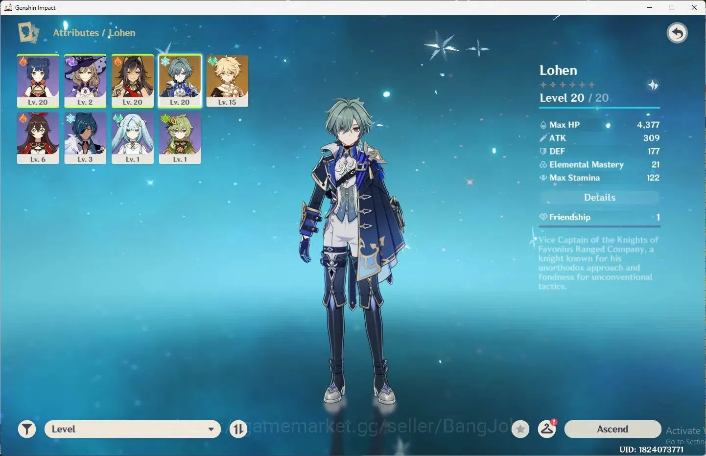 Genshin Impact Accounts Asia | AR 12| Starter| 1 Limit+1 Charsdt | Lohen | image 2