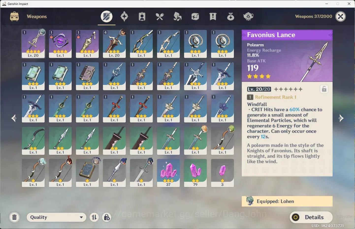 Genshin Impact Accounts Asia | AR 12| Starter| 1 Limit+1 Charsdt | Lohen | image 3