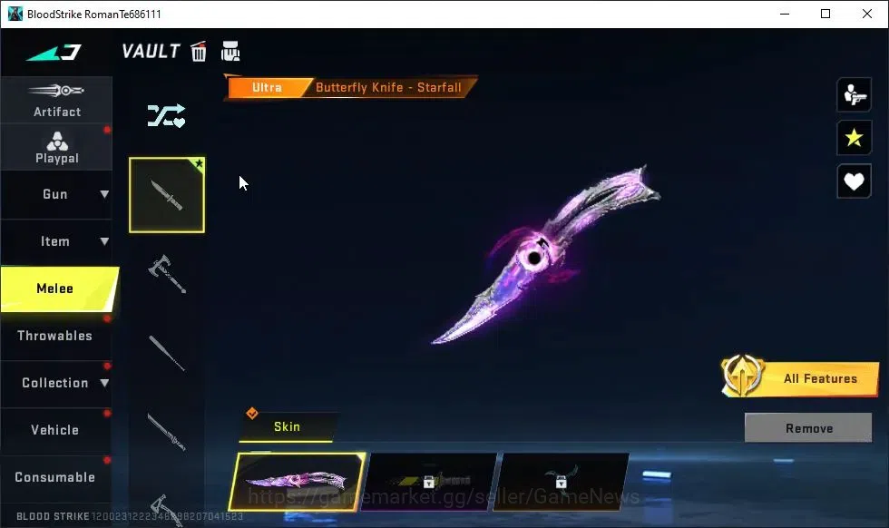 Blood Strike Accounts ASIA|ULTRA MELEE Butterfly Knife-Starfall|Collab S image 9