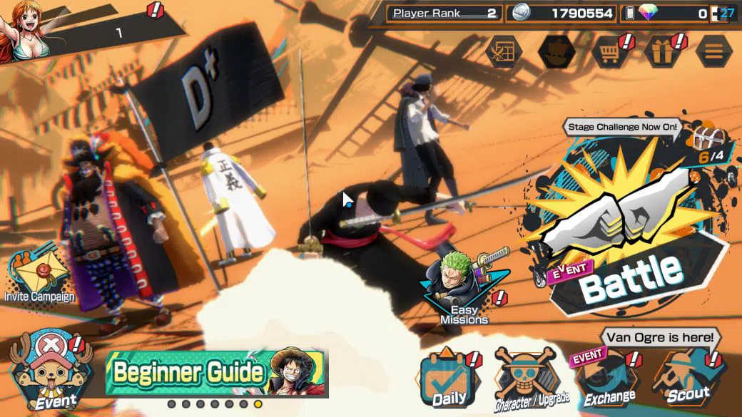 One Piece Bounty Rush Accounts Starter Global|4 EX|Onigashima Zoro,4emperor Teach,BP Kuzan,[Borsalino]|Rank 2|Log