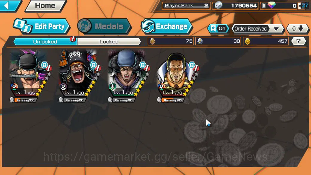 One Piece Bounty Rush Accounts Starter Global|4 EX|Onigashima Zoro,4emperor Teach,BP Kuzan,[Borsalino]|Rank 2|Log 3