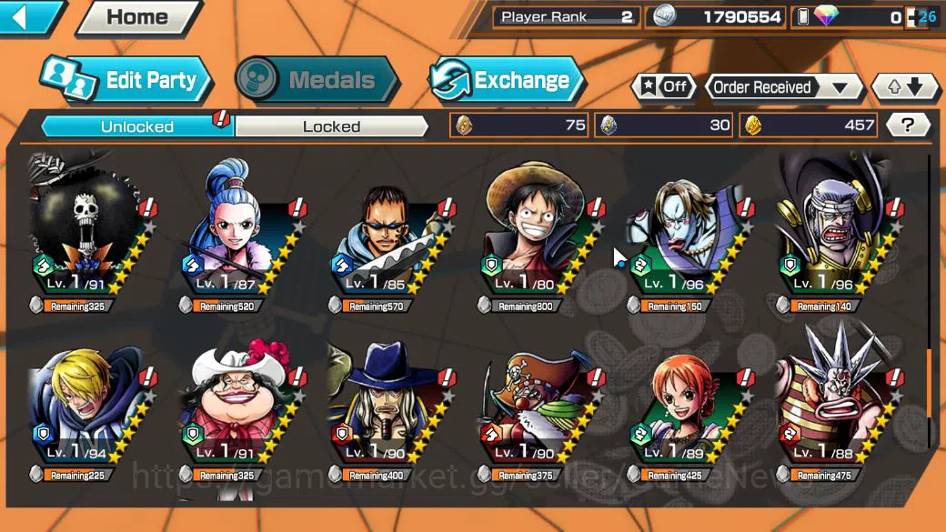 One Piece Bounty Rush Accounts Starter Global|4 EX|Onigashima Zoro,4emperor Teach,BP Kuzan,[Borsalino]|Rank 2|Log 7