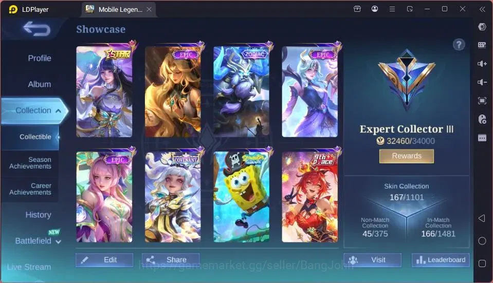 Mobile Legends: Bang Bang Accounts GLOBAL Hero 80 Skin 167|Star Kagura|Zodiac Mino|Se image 17