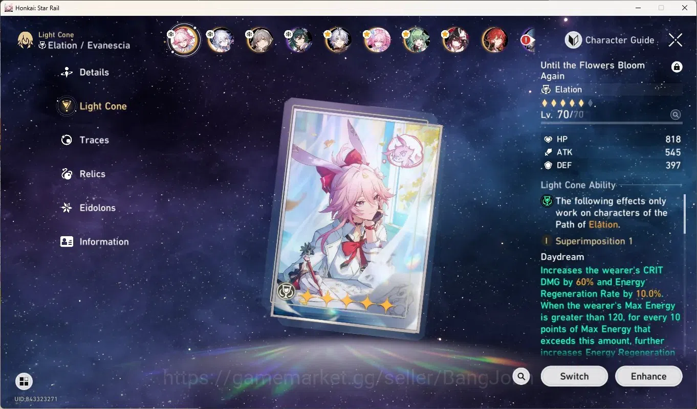 Honkai Star Rail Accounts Others ASIA|TL 61|7 Limited [Evanescia E1 + Sign],Cyrene,Phainon,Houhou,Sparkle,Yao Guang,Yunli|Mc 4