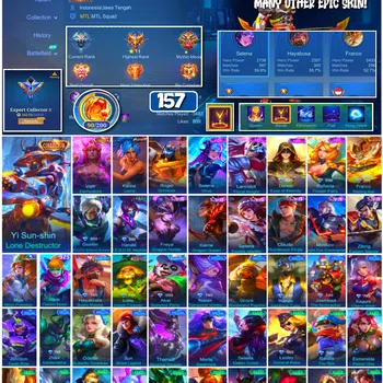 Mobile Legends: Bang Bang Accounts 🔥 #4044 🔥 157 Skins 💎 EXPERT COLLECTOR II 👑 2 Collector Skins Yi Sun-shin Lone