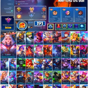 Mobile Legends: Bang Bang Accounts #4450 191 Skins | Lunox Divine Goddess (LEGEND) | Julian Kurapika (HUNTER X HUNTER
