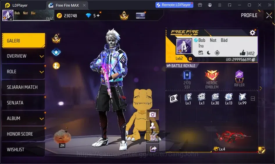 Free Fire Accounts Indonesia | Vault 375 | EVO-SCAR MEGALODON| SG Tro image 2