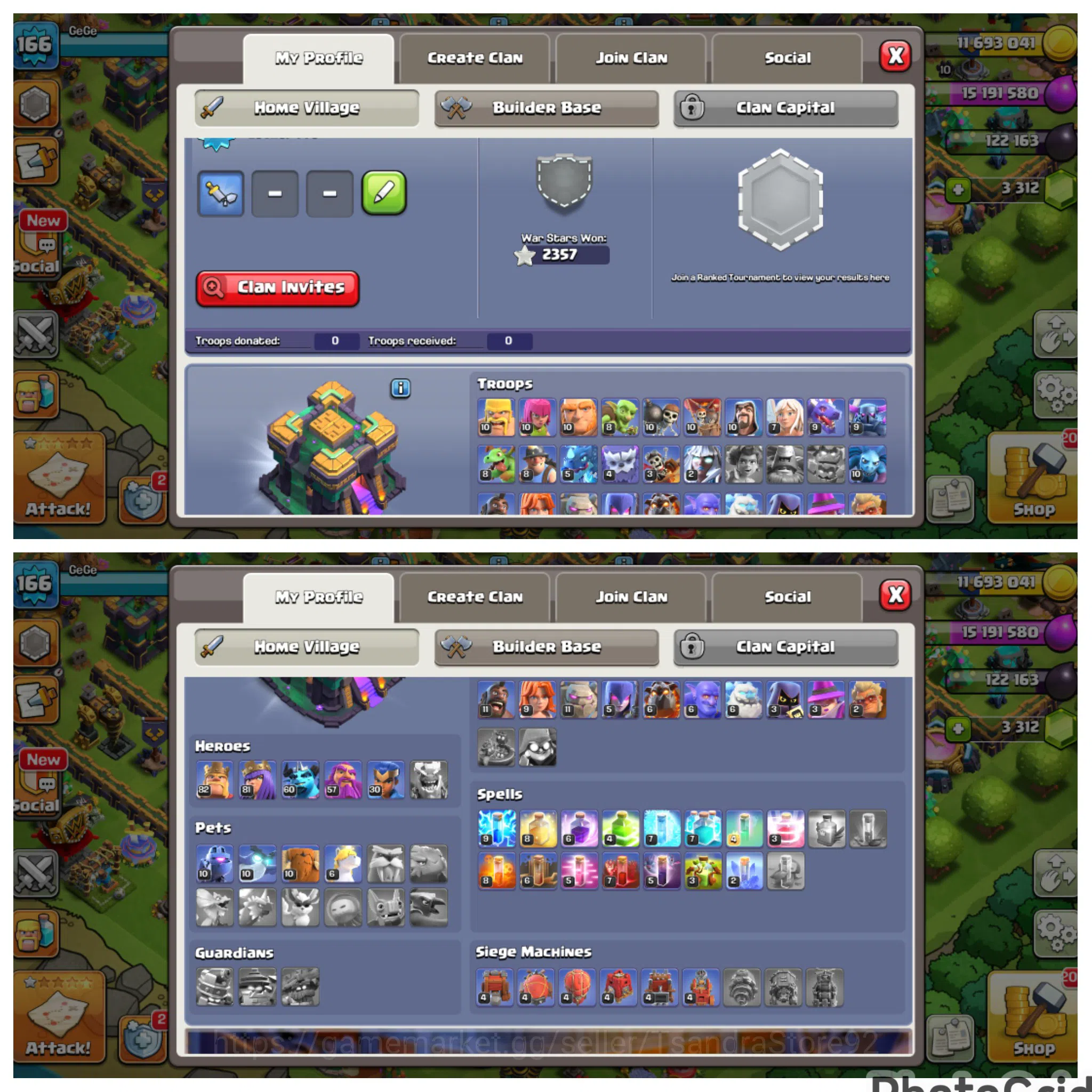 Clash of Clans Accounts RARE STONE & DECORATION SCENERY CWL| TH 14 LVL 166 image 2